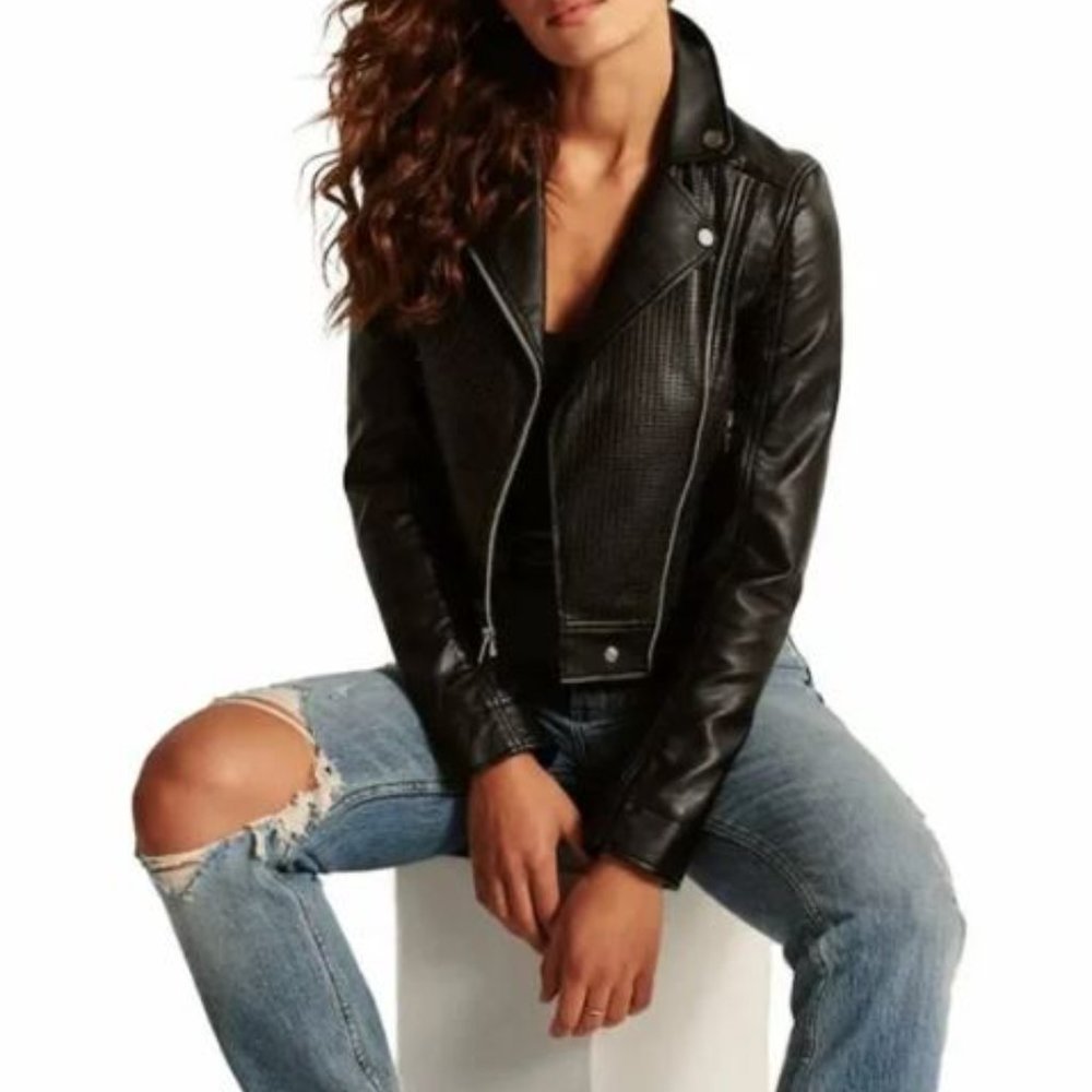 Abercrombie A&F Vegan Leather Perforated Biker Jacket